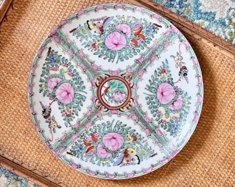 Vintage Chinoiserie Rose Medallion Porcelain Charger Plate 12"  | Pink Preppy Grand Millennial  Décor