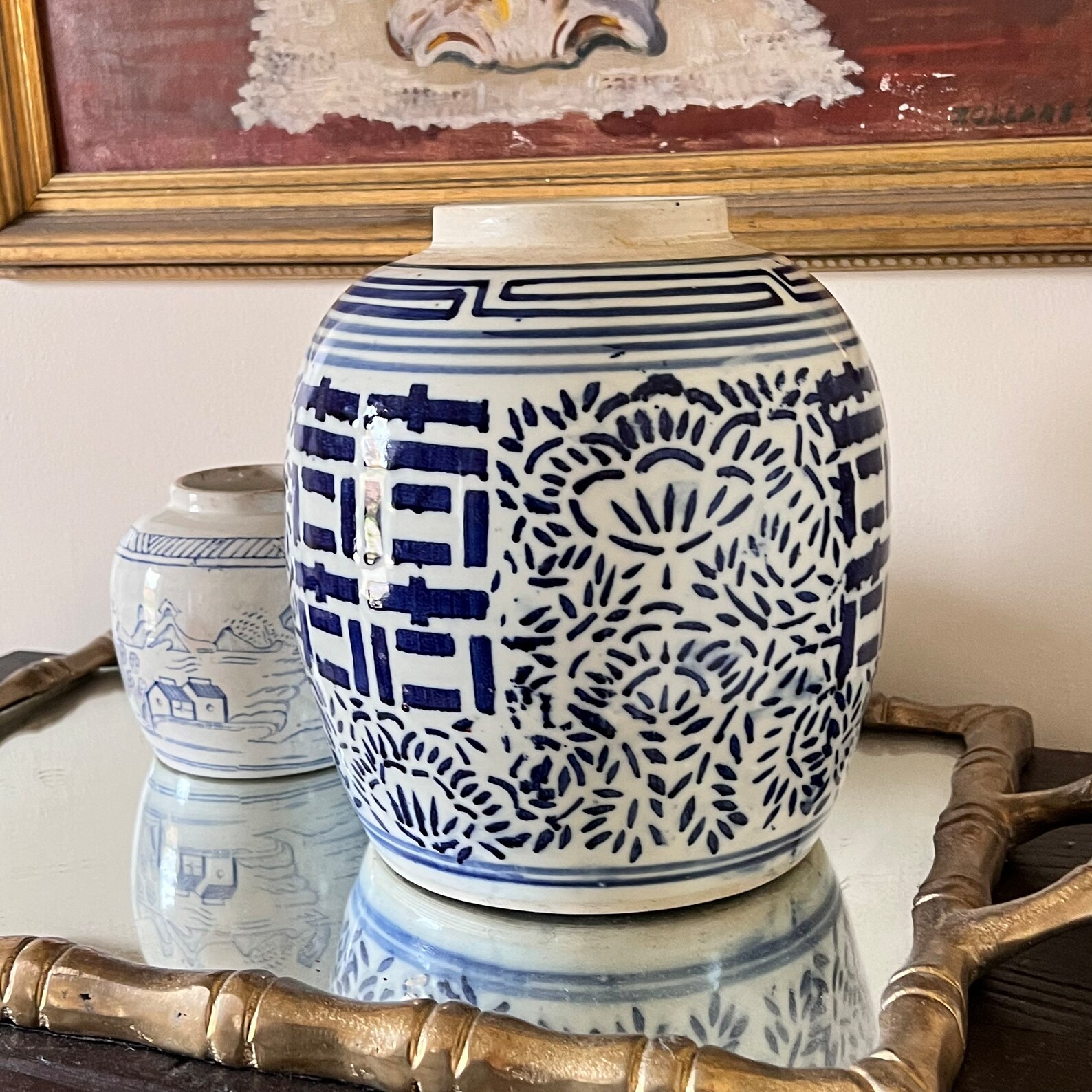 Chinese Double Happiness Ginger Jar Blue and White Etsy