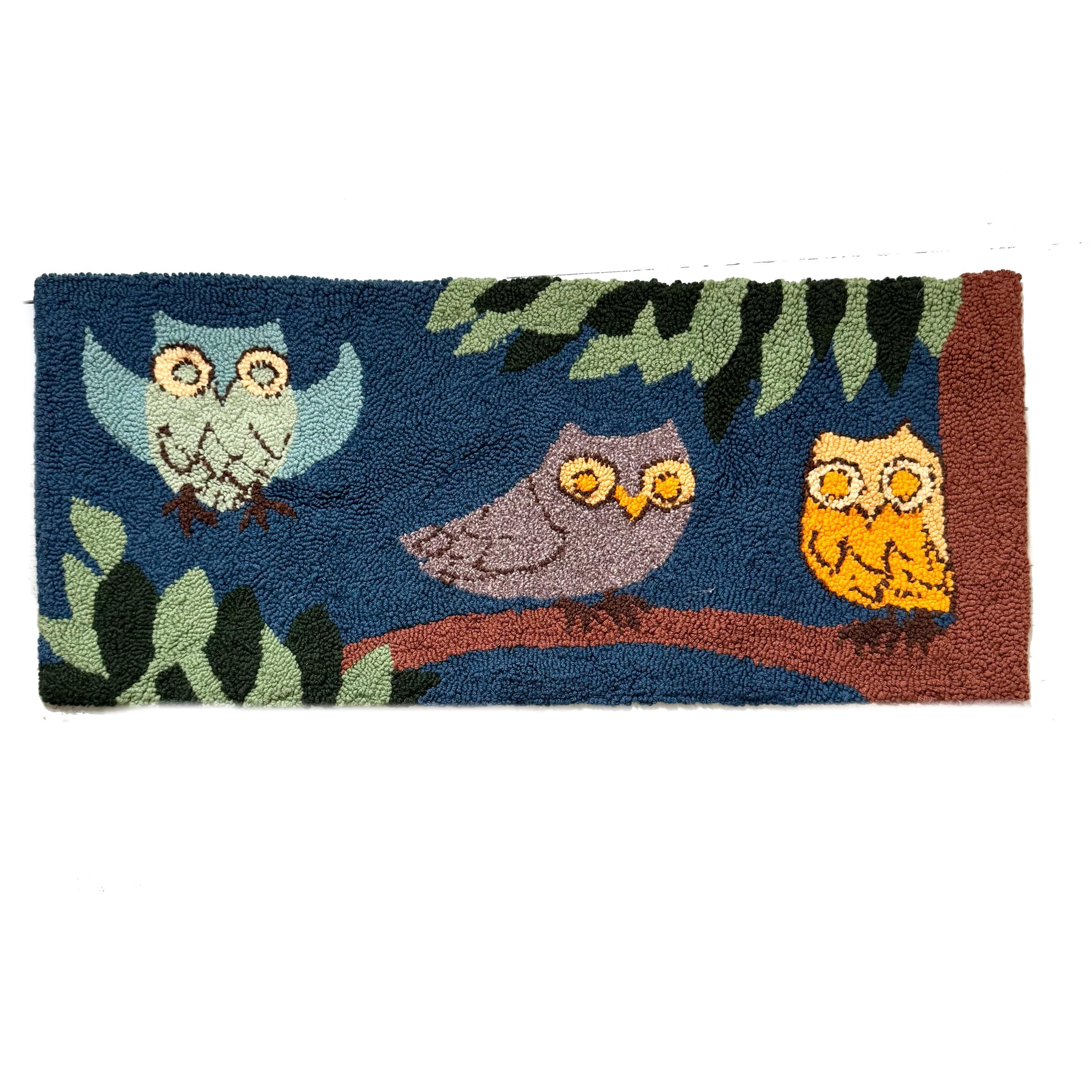 Vintage MCM Hooked Wool OWL Rug | Wall Hanging