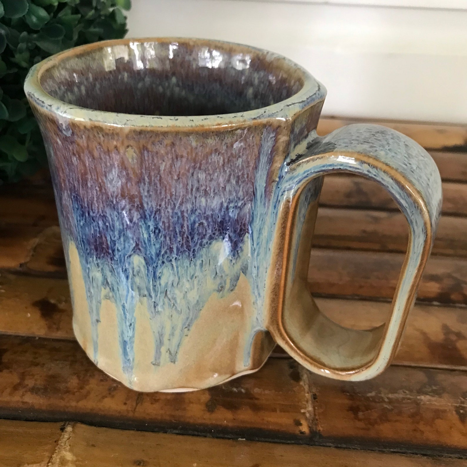 Hand thrown pottery mug stoneware marbled blue mug Etsy