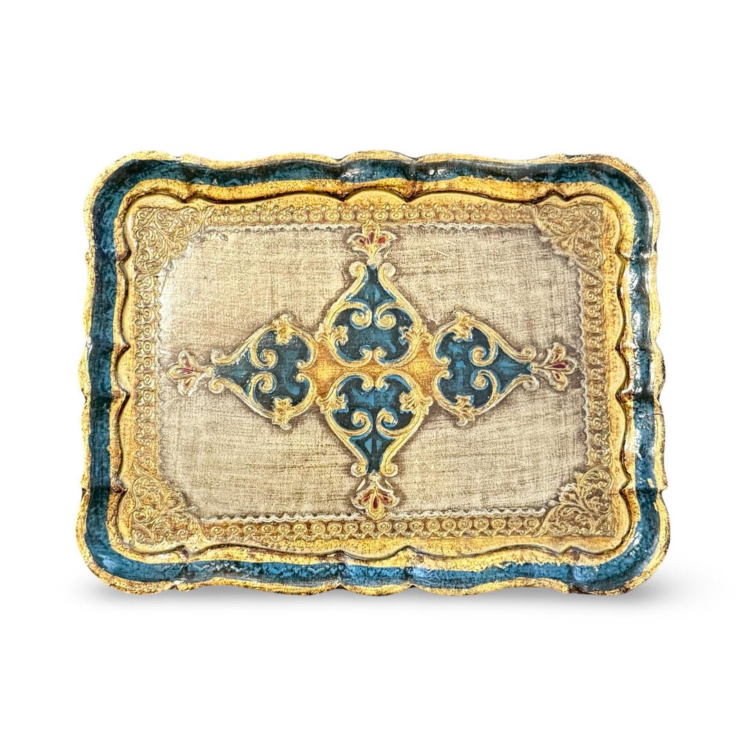 Vintage Italian Florentine Tray | Blue & Gold | Grand Millennial Decor ...