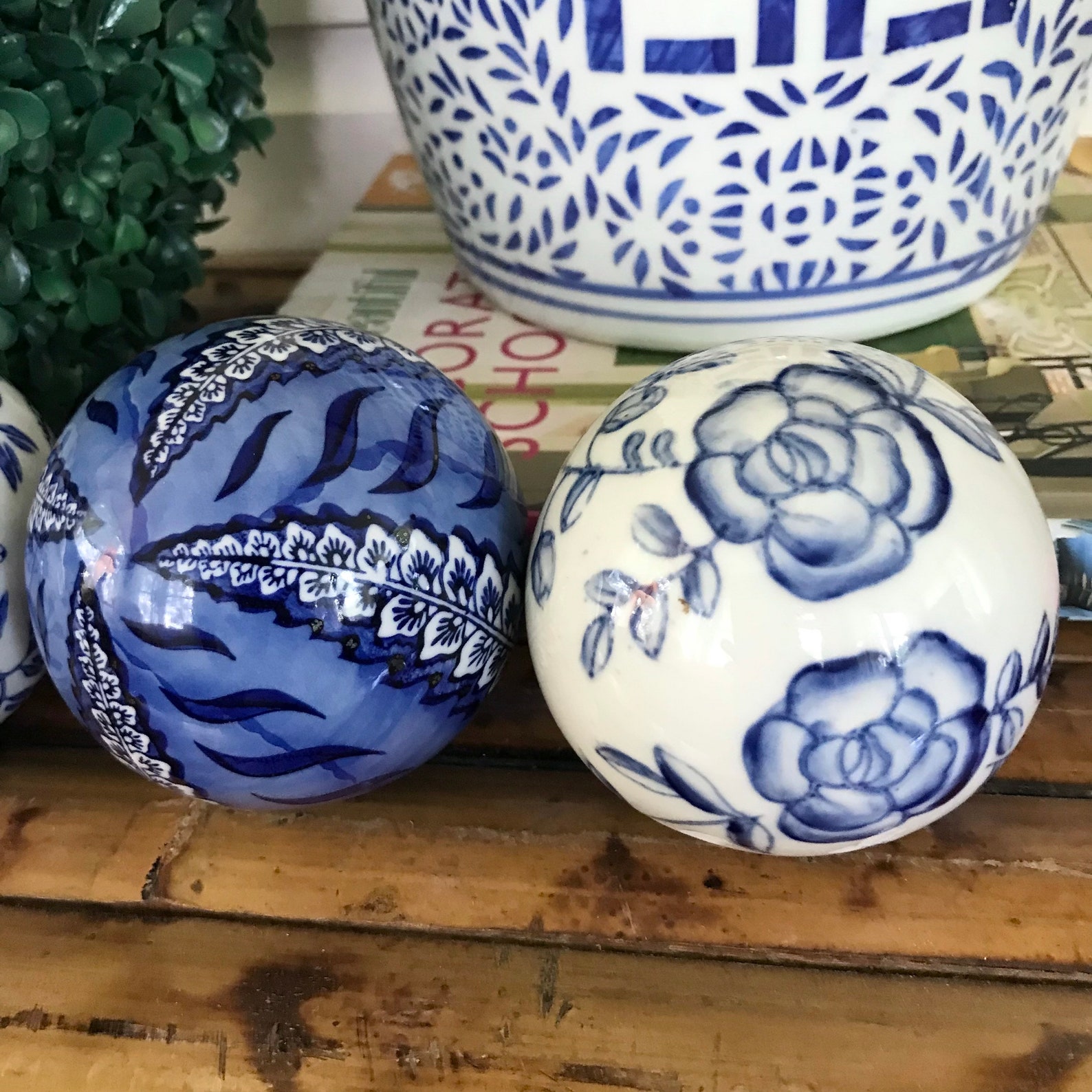 Blue and white Porcelain Carpet Balls set of 3 Decorative Etsy