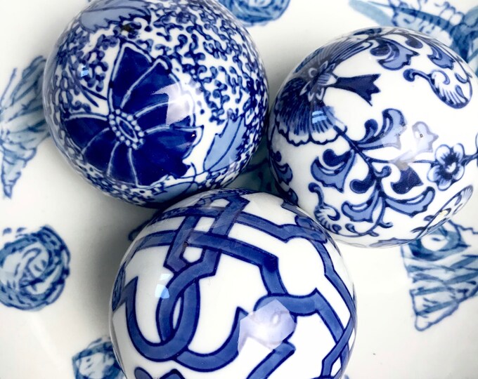 Blue and White Porcelain Carpet Balls Set of 3 Decorative Etsy
