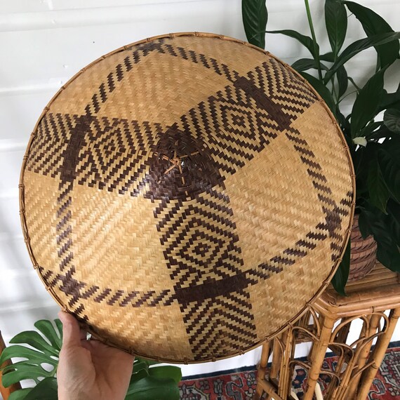 خبير ينام إنه رخيص vintage rattan asian conical hat wall hanging