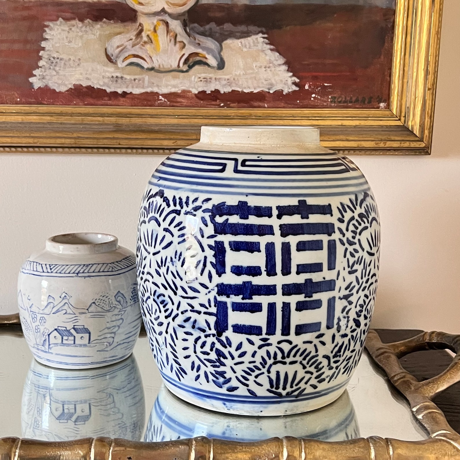 Chinese Double Happiness Ginger Jar Blue and White Etsy