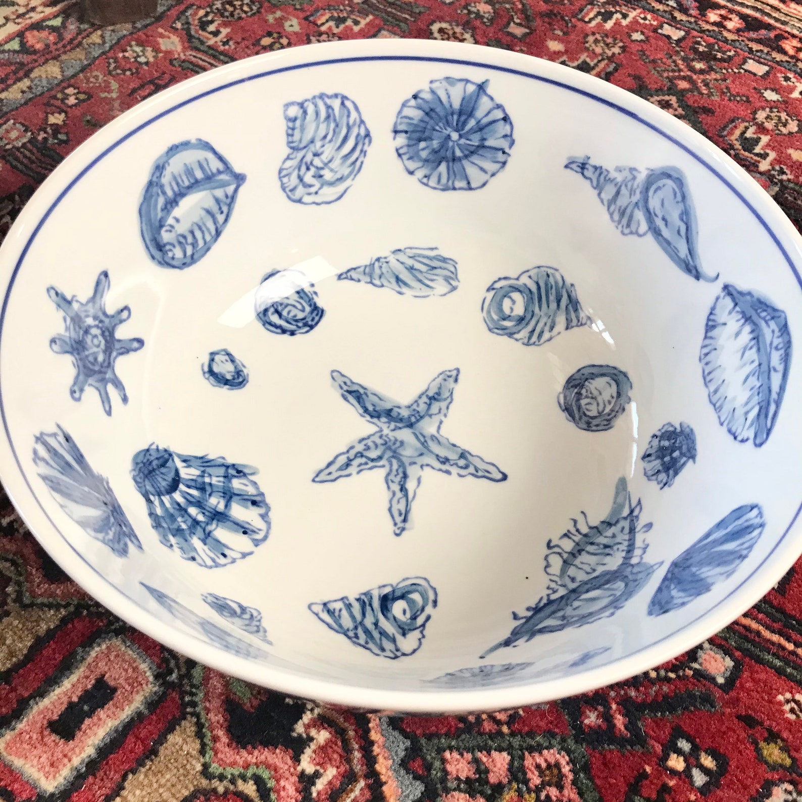 Blue and White porcelain Seashell Bowl / Coastal Beach House | Etsy