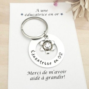 Gold Educator Keychain Gift with Smile Flower Medallion, Educator Thank You Gift