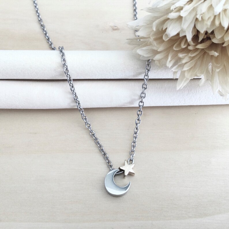 Coller crossant de lune argent perre Howlte bleue bjou - Etsy France