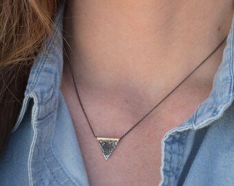 Built-To-Order - Minimalist Reticulated Sterling Silver and 14k Gold Triangle Charm Choker