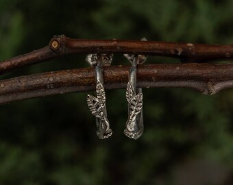 Made To Order - Sterling Silver Small Leaf Vine Hoop Earrings