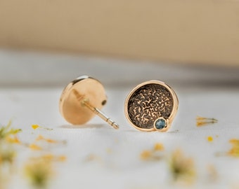 Gold Post Earrings with Teal Montana Sapphires