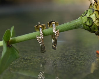 Made To Order - 14k Yellow Gold Small Leaf Vine Hoop Earrings