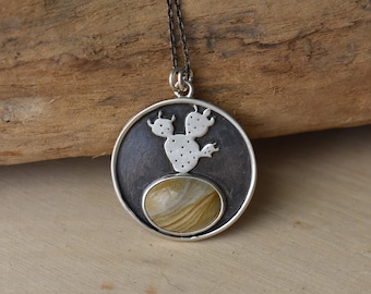 Silver and Picture Jasper Desert Cactus Necklace