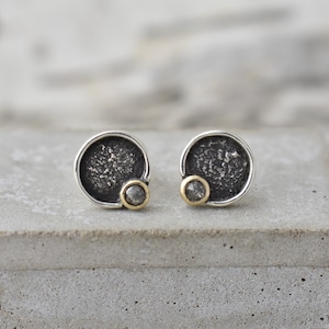 Made to Order- Rose Cut Salt and Pepper Diamond 14k Gold and Sterling Silver Post Earrings