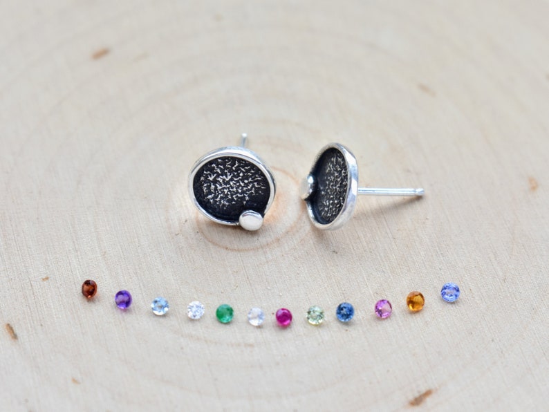 Personalized Birthstone Stud Earrings with Genuine Gemstones and Sterling Silver Custom Made to Order image 1