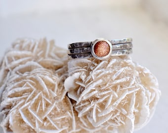 Goldstone Hammered Texture Sterling Silver Ring