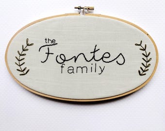 Telaio da ricamo personalizzato nome di famiglia; Regalo di nozze; Regalo di anniversario; Custom Home Decor; Regalo di benvenuto; Hoop stabilito