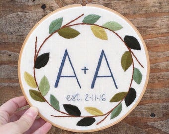 Laurel Wreath Embroidery Hoop; Wedding Gift; Anniversary Gift; Custom Home Decor; Housewarming Gift; Established Hoop