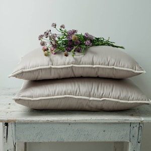 Sleep pillows. Natural wool pillow with gray cotton sateen shell. With internal foam filled pillow for best comfort. Gray bedroom decor. image 1