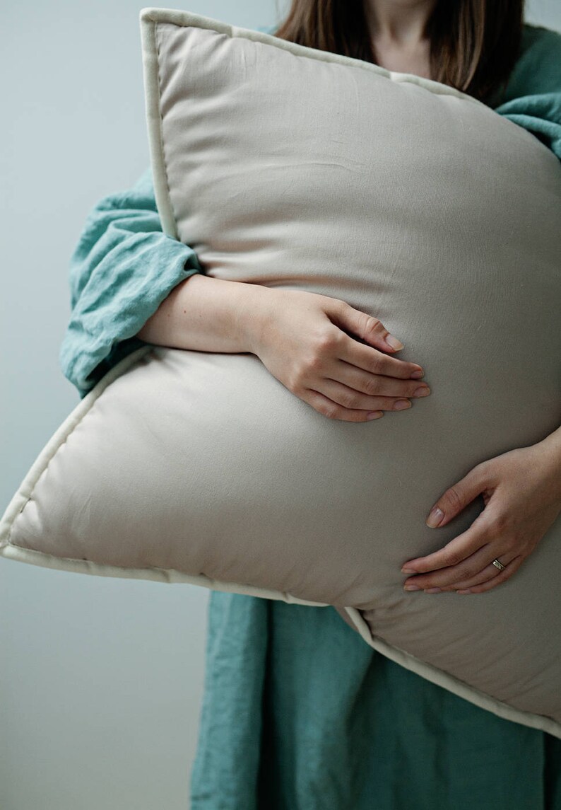 Sleep Pillows. Natural Wool Pillow With Gray Cotton Sateen Shell. With