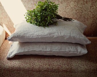 Linen pillow cover. European sizes. Natural, washed, softened linen pillowcase in natural light grey color.