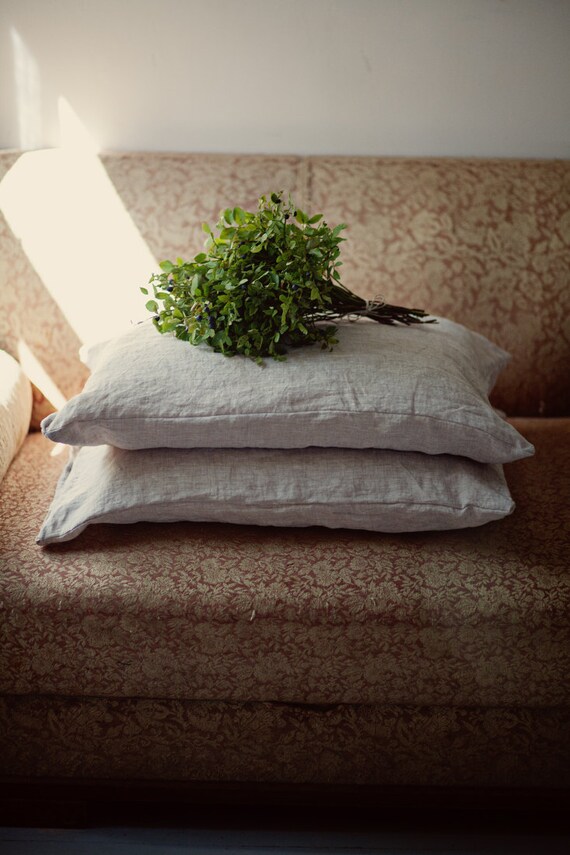 Linen pillow cover. Euro size. Natural washed softened linen Etsy