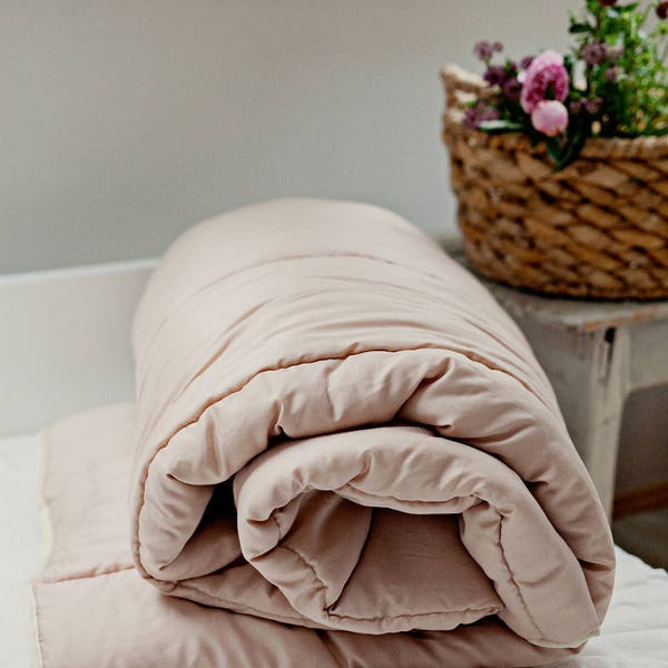 Twin duvet. Twin size comforter. Winter weight. Wool comforter. Extra warm duvet. Pink bedroom decor. Master bedroom. Toxin free. Pale pink