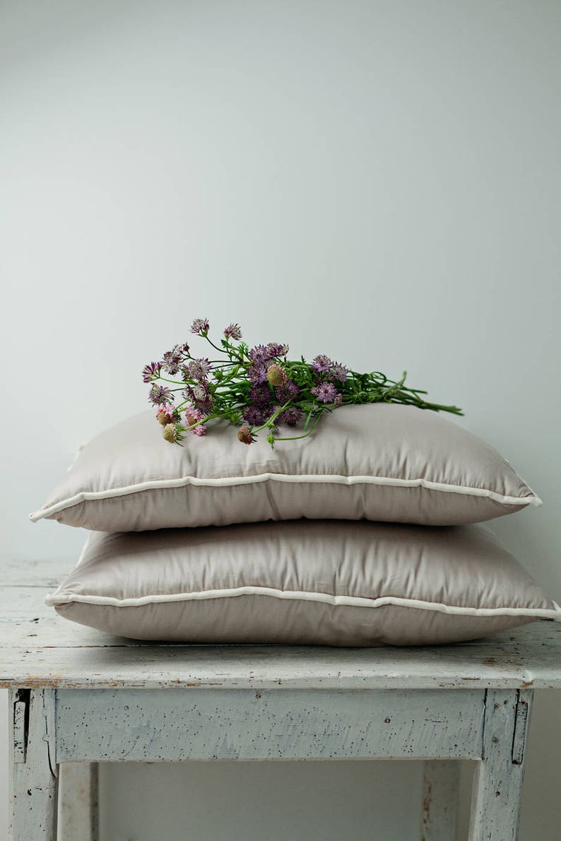 Sleep pillows. Natural wool pillow with gray cotton sateen shell. With internal foam filled pillow for best comfort. Gray bedroom decor. image 1