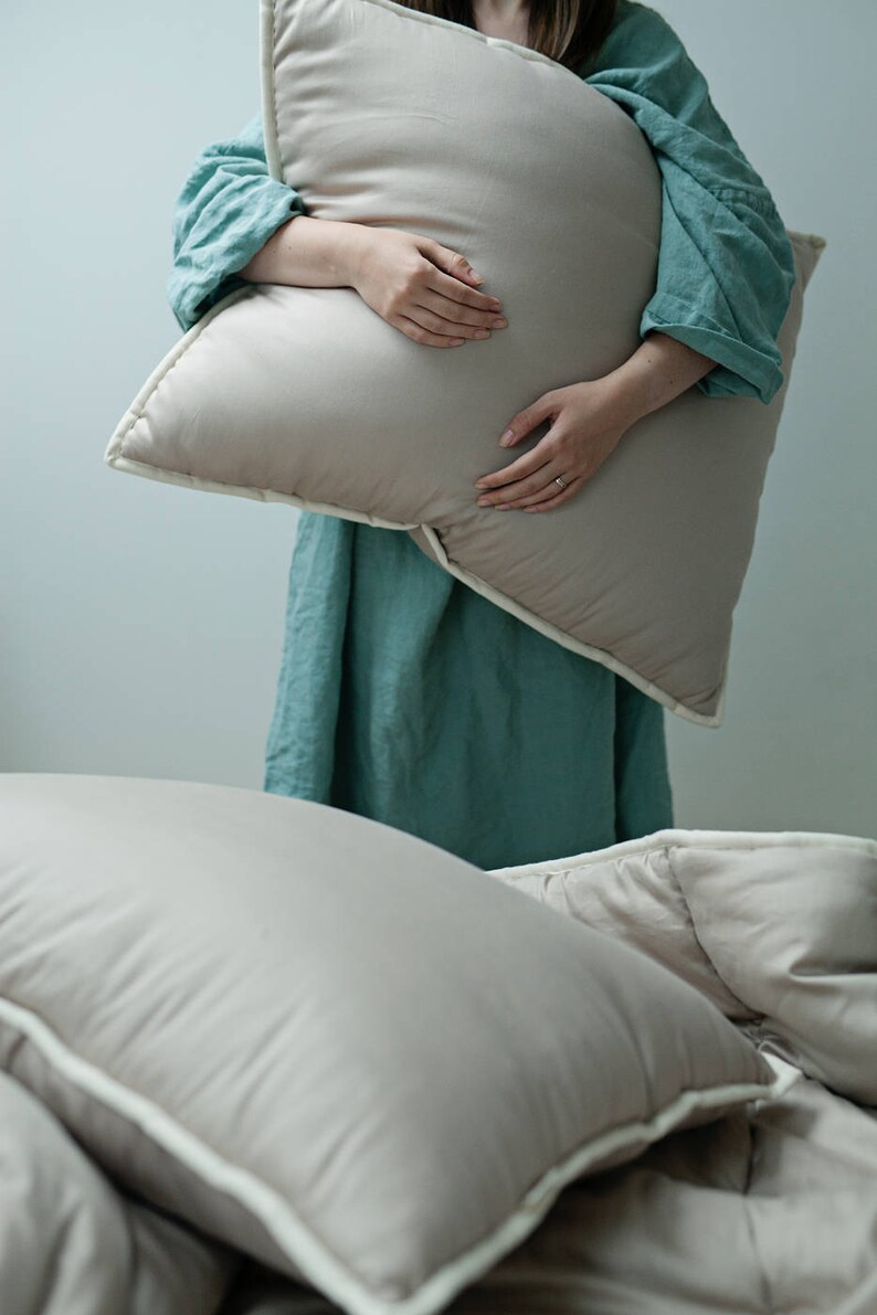 Sleep Pillows. Natural Wool Pillow With Gray Cotton Sateen Shell. With