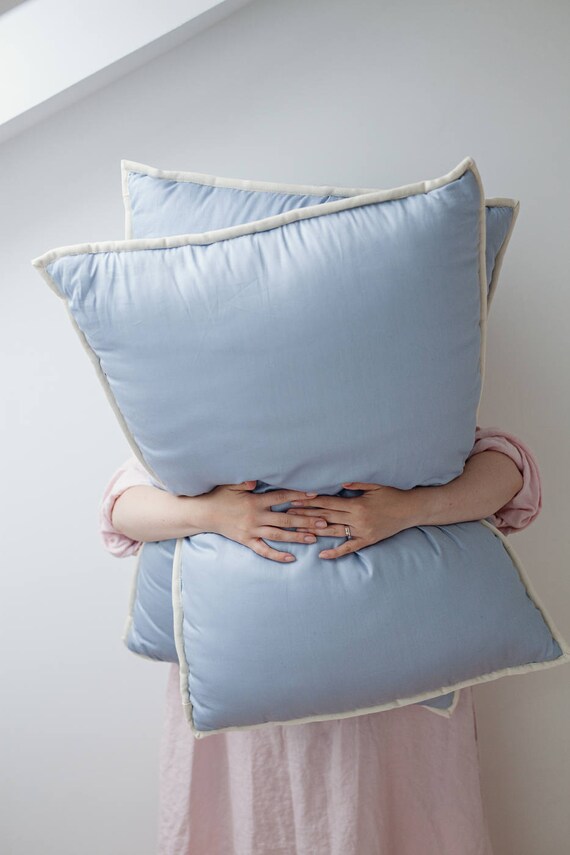 Blue Pillows Pure Virgin Wool Pillow With Blue Cotton Sateen Etsy
