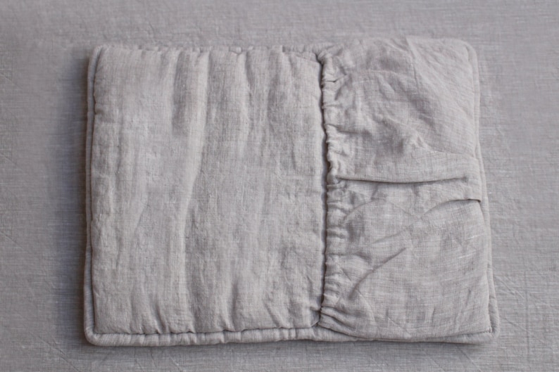 Roll up linen pillow, organic wool filled. Road cushion.
