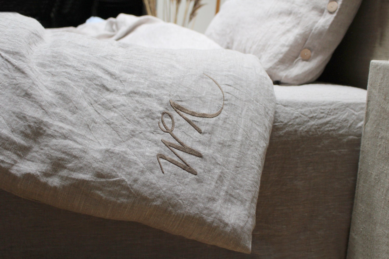 Housse de Couette Monogram. Couette en Linge Ramolli Européen ou Housses d'oreiller avec Initiales B