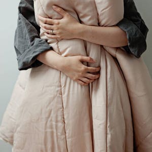Twin Size Duvet. Pastel Pink Wool Comforter. Precise Handmade Work, Luxury Natural Properties