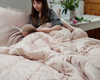King Size Wool Comforter: Whisper Pink, All-Season Duvet Insert | US Duty Paid