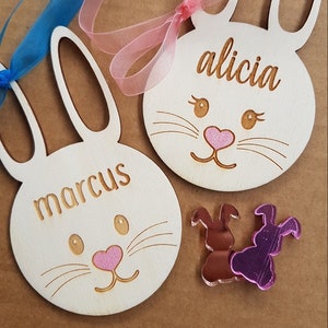 Easter Tags - Wooden Personalised Bunny Face Name Tags