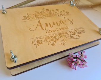 Personalised Flower Press - Botanical Design - Custom Wooden with Name, Engraved Floral Design, Gift