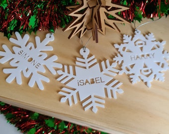 Christmas Ornament - Snowflake Personalised in White Acrylic