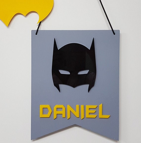 Signo de los niños Placa de nombre de máscara de Batman - Etsy España
