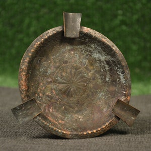 Copper ashtray - Vintage ashtray - Retro coper ashtray - Cigarette ashtray - Oriental old ashtray - Round ashtray - Inlaid ashtray