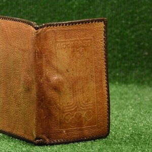 Vintage bolso marrón Moskva 80's Inlaid, monedero de cuero natural, monedero de los años 70, monedero elegante plegable, cartera de mujer, unisex