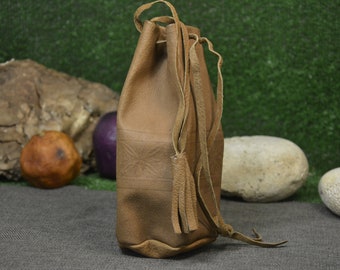 Leather pouch bag - Natural leather bag - Vintage hand bag - Bag with tassels - Brown leather - Genuine leather