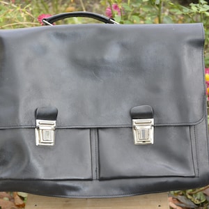 Vintage leather bag - Black leather bag - Vintage school bag - Messenger leather bag - Bag 1970s&#39; - Vintage leather bag - Retro leather bag