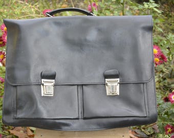 Vintage leather bag - Black leather bag - Vintage school bag - Messenger leather bag - Bag 1970s' - Vintage leather bag - Retro leather bag