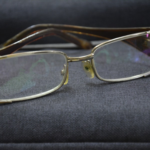 Metal eyeglass frames - Brown optyl arms - Vintage eyeglass frames - Optyl elegance glasses - Golden eyeglass frames - Elegant vintage frame