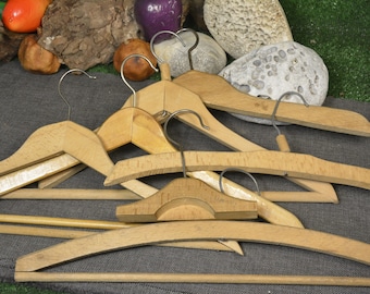 Set of 3 Vintage Wooden Clothes Hangers//metal Hooks//rustic