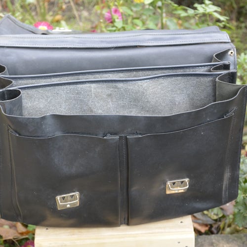 Vintage shops leather bag - Black leather bag - Vintage school bag - Messenger leather bag - Bag 1970s' - Vintage leather bag - Retro leather bag