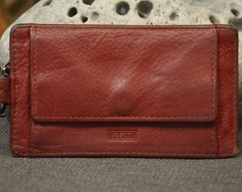 Purse and keychain - Vintage leather purse - Natural leather - Small leather wallet - Genuine leather case - Red  leather purse