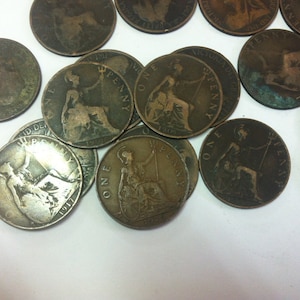 Vintage Piezas 50 Inglés Una Penny, Viejo Inglés Penny, Antiguo Inglés Penny, Art Deco, Antique 1900-29 Reino Unido Gran Bretaña
