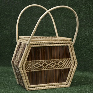 Woven bag - Hand bag - Vintage woven bag - Bag 70&#39; - Elegant vintage bag - Retro bag - Ladies bag - Handmade bag - Wood bag