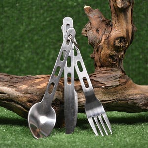 Picnic keychain - Picnic set - Fork - Spoon - Knife - Steel utensils for picnic - Mountain food kit - Keychain for climbers - Unused